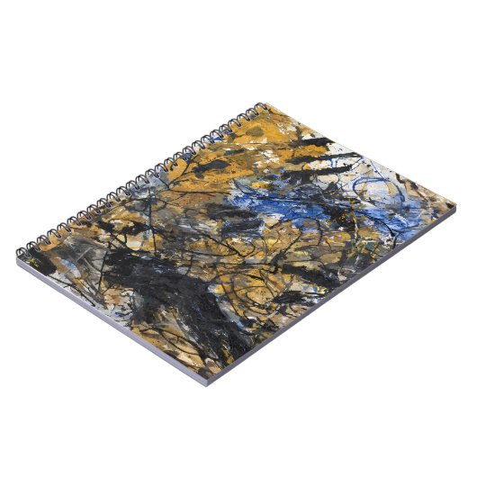 Aardblauw zwart goud Abstracte chaos Notitieboek (Linkerzijde)