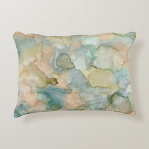 Aardblauwe groene Abstracte Waterverf Accent Kussen