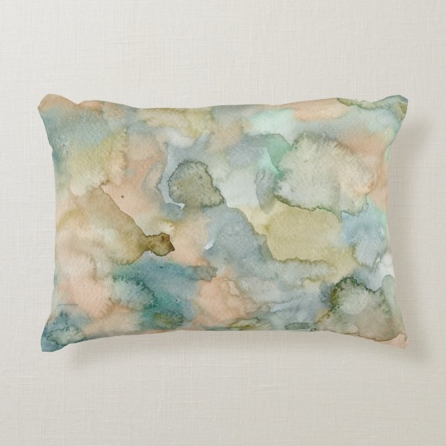 Aardblauwe groene Abstracte Waterverf Accent Kussen (Voorkant)