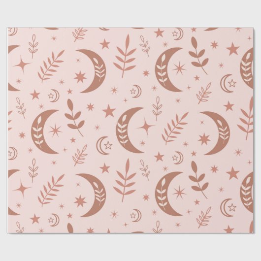 Aardbruin Boho maan patroon Cadeaupapier (Vlak)