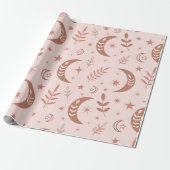 Aardbruin Boho maan patroon Cadeaupapier (Uitgerold)