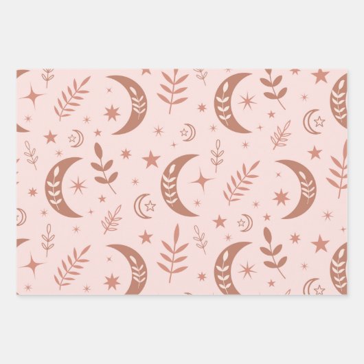 Aardbruin maanpatroon op room inpakpapier vel (Voorkant 3)