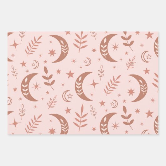 Aardbruin maanpatroon op room inpakpapier vel (Voorkant 2)