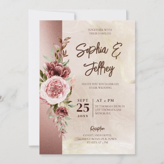 Aardbruine herfst rozen bruiloft kaart (Voorkant)