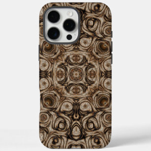 Aardbruine Spiraalmandala met Houtnerfeffect iPhone 16 Pro Max Hoesje