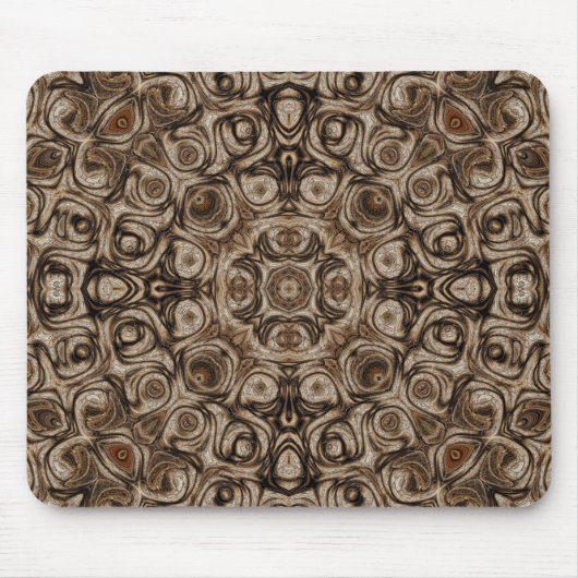Aardbruine Spiraalmandala met Houtnerfeffect Muismat (Voorkant)