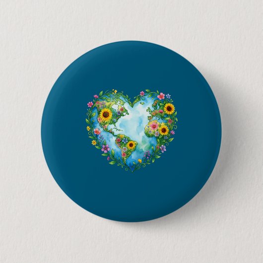 Aarddag 2026 bloemhart planeet moeder ronde button 5,7 cm (Voorkant)
