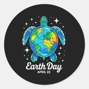 Aarddag 2026 Herstel Aarde Zee Aarddag Schildpad Ronde Sticker