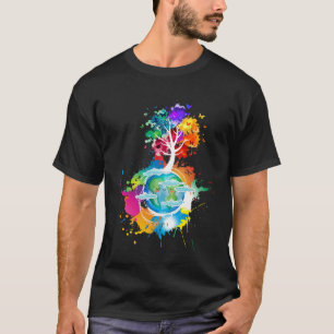 Aarddag Elke Dag Kleurrijke Aarde Boom Vrouwen Man T-shirt