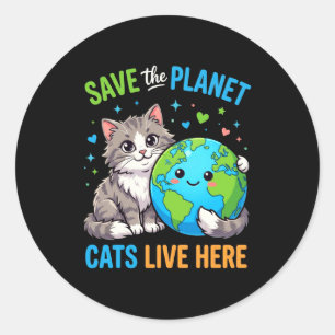 Aarddag vrouwen mannen redden de planeet kat woont ronde sticker