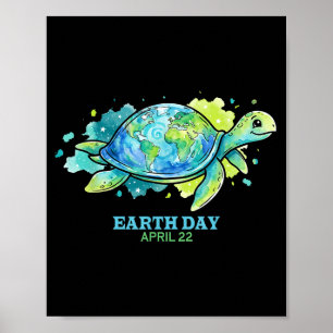 Aarddag waterverf zeeschildpad wereld schelp redde poster