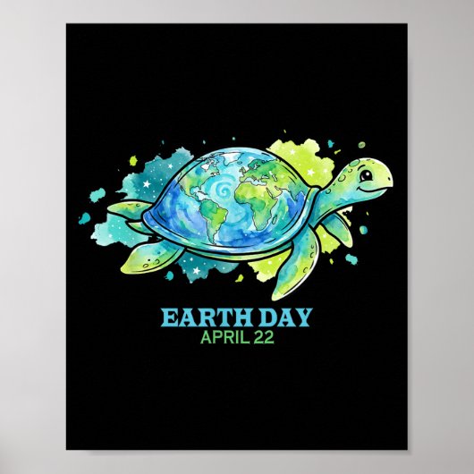 Aarddag waterverf zeeschildpad wereld schelp redde poster (Voorkant)
