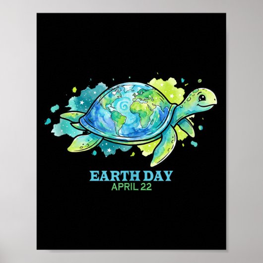 Aarddag waterverf zeeschildpad wereldbol schelp re poster (Voorkant)