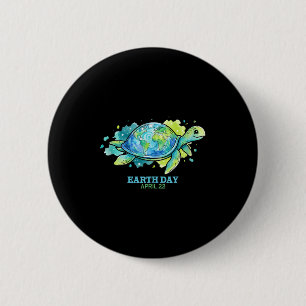 Aarddag waterverf zeeschildpad wereldbol schelp re ronde button 5,7 cm