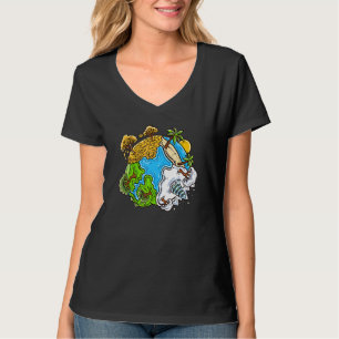 Aarde beklimt geïnspireerde herfst van sneeuw in h t-shirt