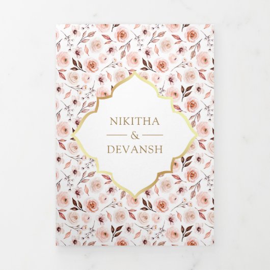 Aarde Bloemen Alles in een Gouden Indische bruilof Drieluik Uitnodiging (Cover)