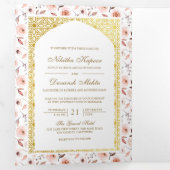 Aarde Bloemen Alles in een Gouden Indische bruilof Drieluik Uitnodiging (Binnenzijde eerst)