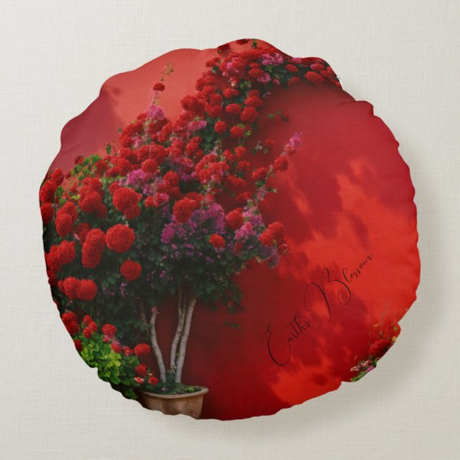Aarde Bloesem Ronde Kussen (Achterkant)