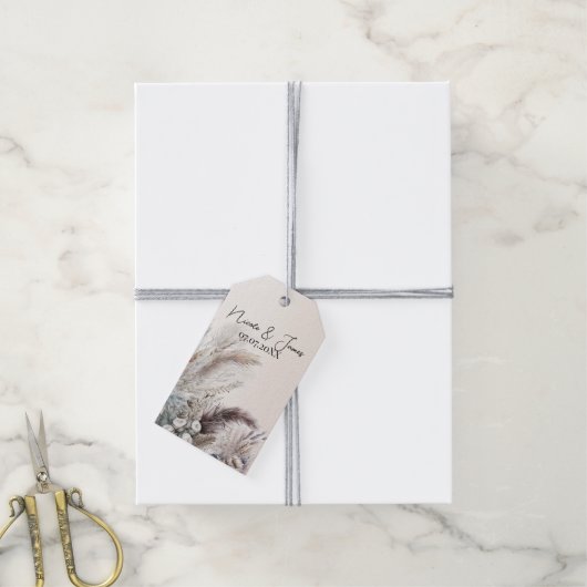 Aarde Bohemian Bloemen Veren Bruiloft Cadeaulabel (Met Touw)