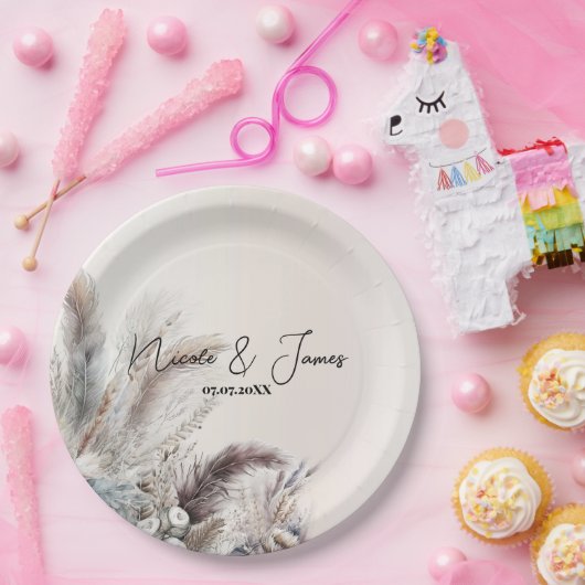 Aarde Bohemian Bloemen Veren Bruiloft Papieren Bordje (Feest)