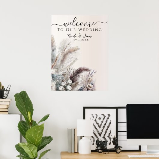 Aarde Bohemian Bloemen Veren Bruiloft Poster (Thuiskantoor)