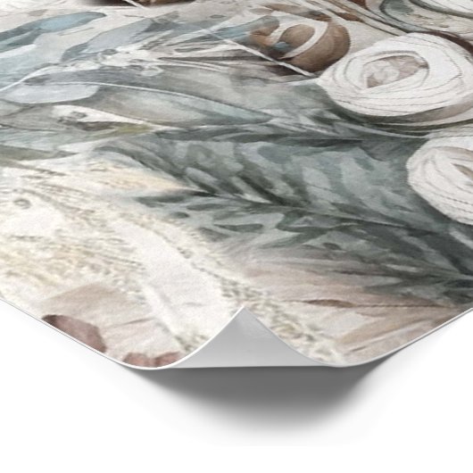 Aarde Bohemian Bloemen Veren Bruiloft Poster (Hoek)