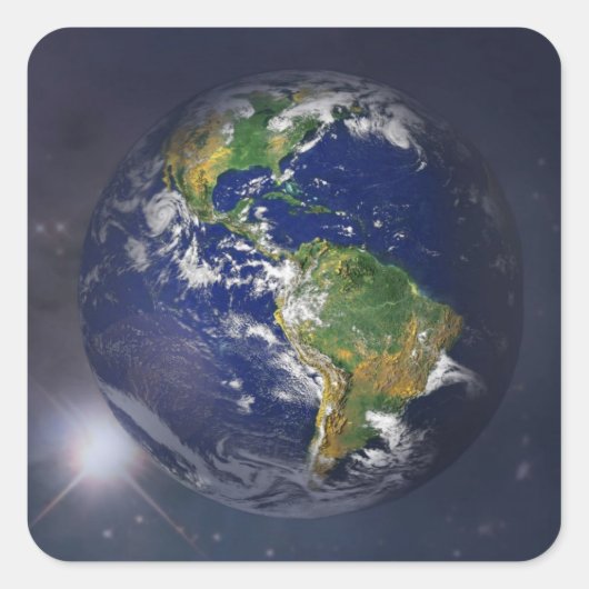 Aarde boven de zon in de ruimte vierkante sticker (Voorkant)
