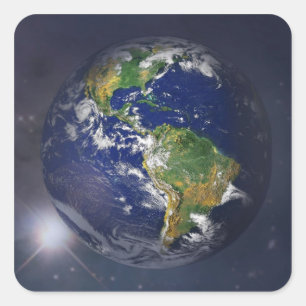 Aarde boven de zon in de ruimte vierkante sticker