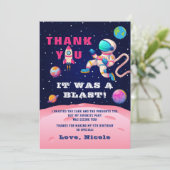 Aarde buitenruimte Roze astronaut Galaxy Bedankkaart (Staand voorkant)