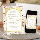 Aarde Cream Bloemen Goud Patroon Moslim Bruiloft Kaart