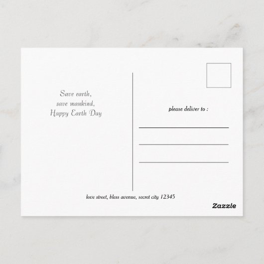 aarde dag elke dag, ga groen, Save Our Planet Briefkaart (Achterkant)