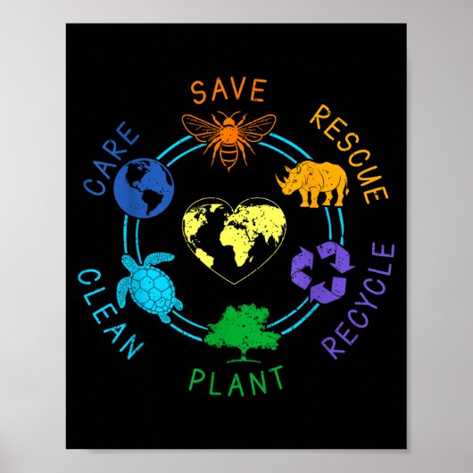 Aarde Dag Redden Redden Recycleer Plant Schoon Ver Poster (Voorkant)
