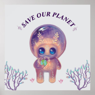 Aarde dag schattige planeet poster