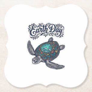 Aarde Dag Zee Schildpad Vintage Gravure Shirt Ontw Kartonnen Onderzetters