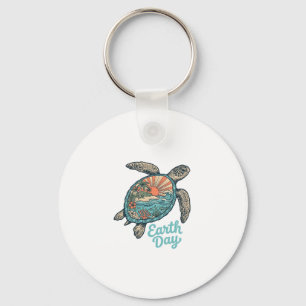 Aarde Dag Zee Schildpad Vintage Gravure Shirt Ontw Sleutelhanger