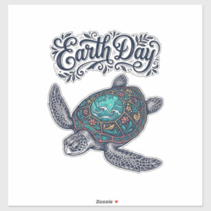 Aarde Dag Zee Schildpad Vintage Gravure Shirt Ontw Sticker