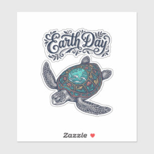 Aarde Dag Zee Schildpad Vintage Gravure Shirt Ontw Sticker