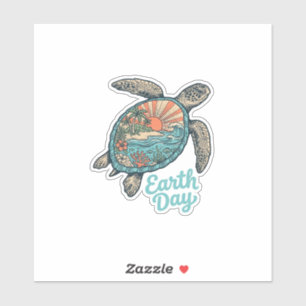 Aarde Dag Zee Schildpad Vintage Gravure Shirt Ontw Sticker