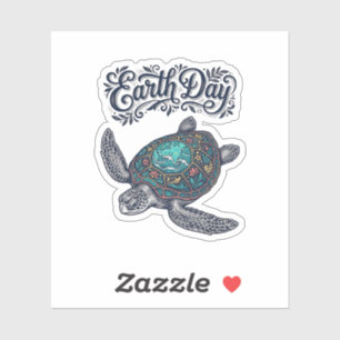Aarde Dag Zee Schildpad Vintage Gravure Shirt Ontw Sticker
