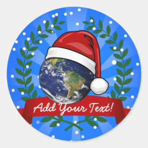Aarde draagt een kerstmuts ronde sticker
