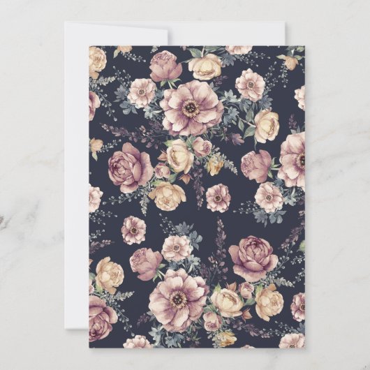Aarde Dusty Roos en Navy Blue Floral bruiloft Kaart (Achterkant)