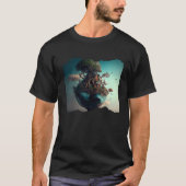 Aarde- en boomgebouw Surreal Artwork T-shirt (Voorkant)
