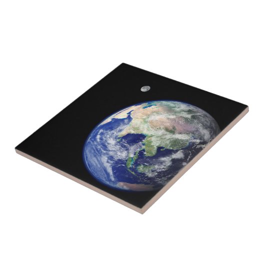 Aarde en maan uit de ruimte tegeltje (Zijkant)