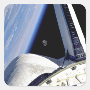 Aarde en Maan vanuit Space Shuttle Discovery Vierkante Sticker