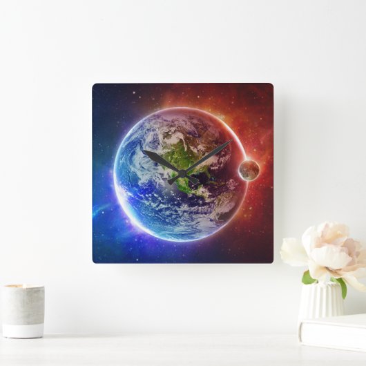 Aarde en maan vierkante klok (Huis)