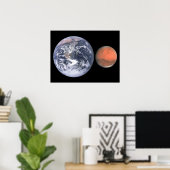 Aarde en Mars Grootte Vergelijking Ruimte Poster (Thuiskantoor)