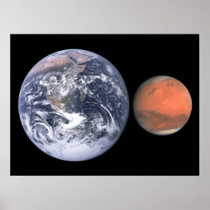 Aarde en Mars Grootte Vergelijking Ruimte Poster