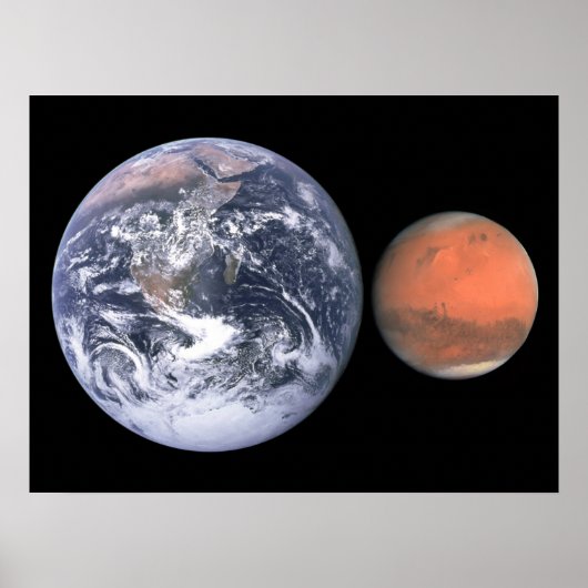 Aarde en Mars Grootte Vergelijking Ruimte Poster (Voorkant)