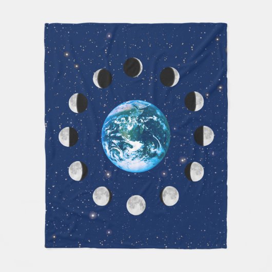Aarde- en Moonfasen, op een achtergrond van sterre Fleece Deken (Voorkant)