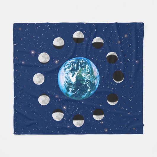 Aarde- en Moonfasen, op een achtergrond van sterre Fleece Deken (Voorkant (Horizontaal))